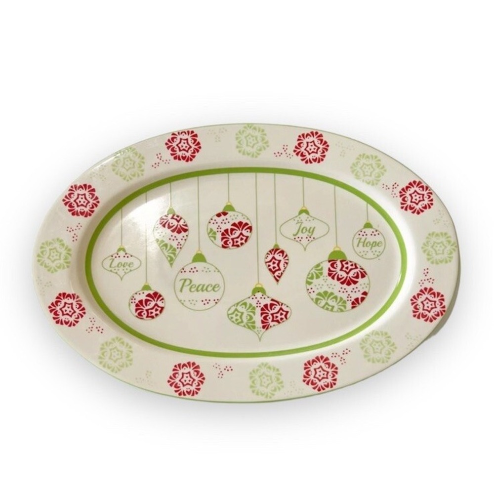 Temptations By Tara Seasonal 15" Elongated Oval Platter Winter Garden Christmas